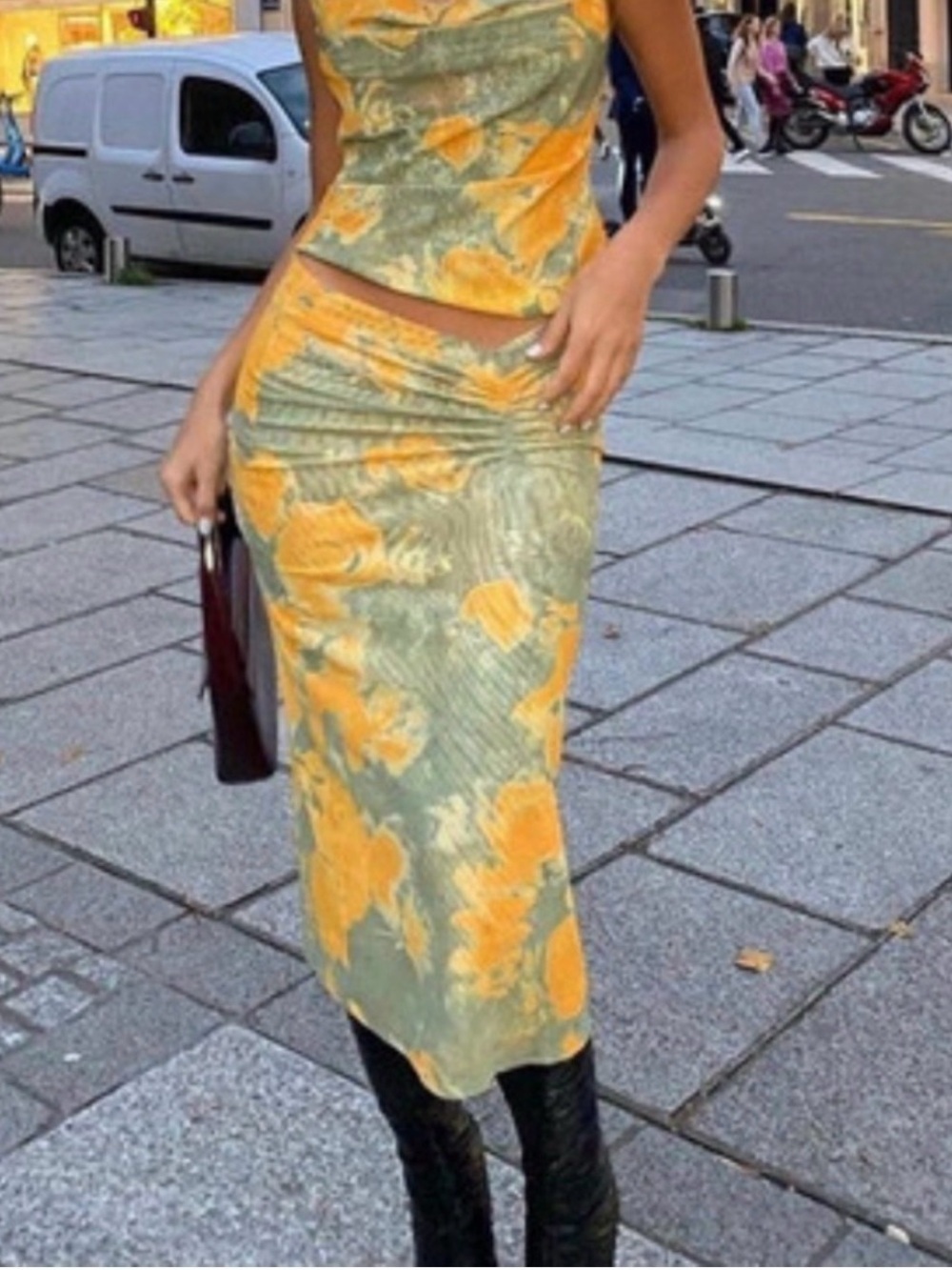 MIAOU Mesh Gathered Skirt in Decades Yellow VGUC